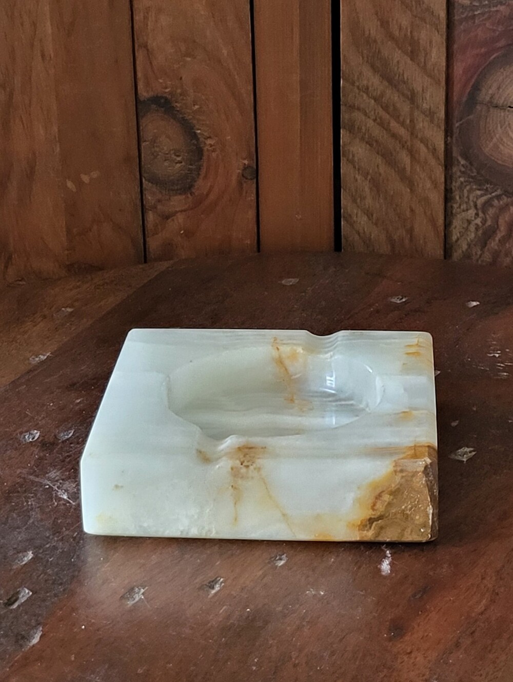 Marble Stone Square Ashtray - White and Tan
